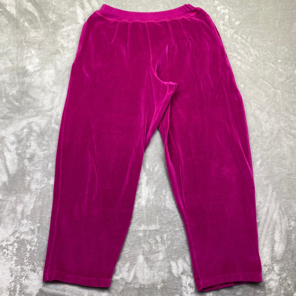 VTG Renee Tener‎ Jeanne Pierre Velour Pants Magenta Sz L Casual Lounge Wear USA